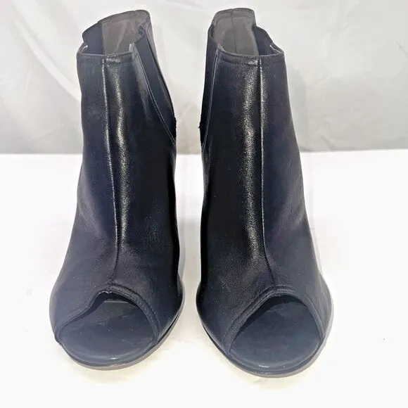 Michael Kors Black Leather Peep Toe Ankle Boots Booties Heels Size 9