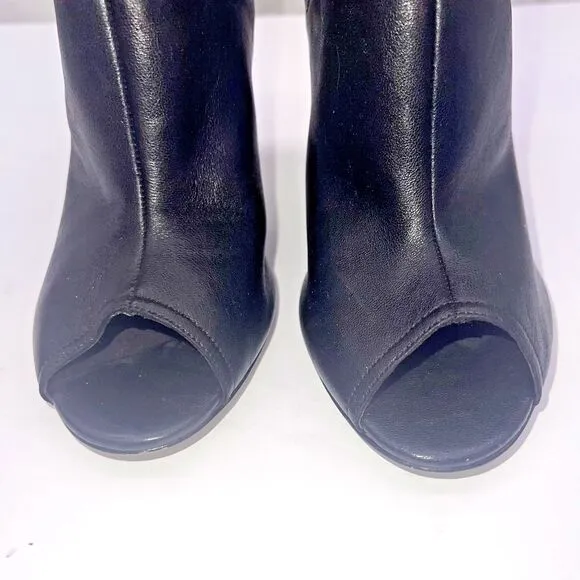 Michael Kors Black Leather Peep Toe Ankle Boots Booties Heels Size 9