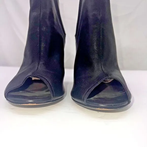 Michael Kors Black Leather Peep Toe Ankle Boots Booties Heels Size 9