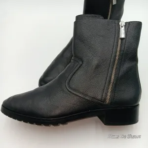 MICHAEL KORS Black Triple Zippered Ankle Moto Boots w/Lugg Soles, size 9