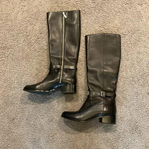 Michael Kors Women's Black Leather Tall Riding Equestrian Boots Shoes Y2K sz 7.5