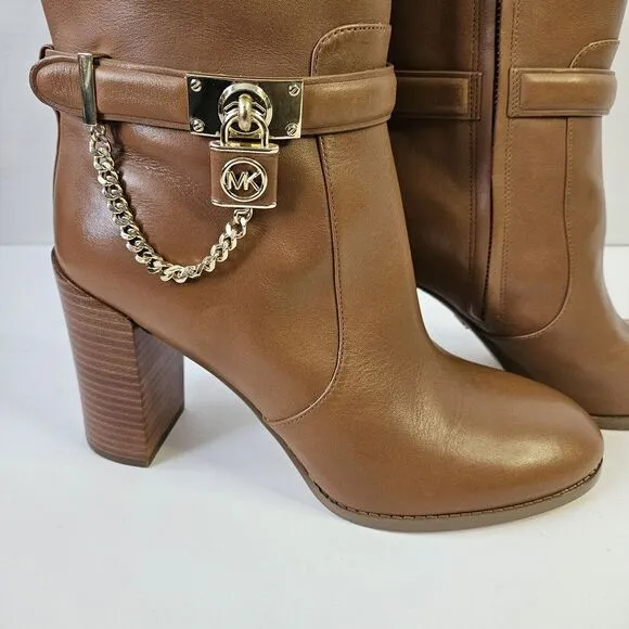 Michael Kors Women's Hamilton Heeled Embellished Boots Luggage 10M