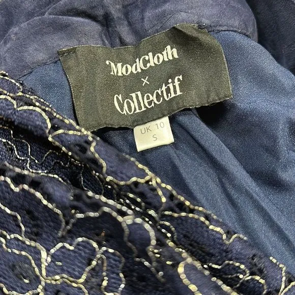 MODCLOTH x Collectif Metallic Lace Midi Flowy Skirt Belted waist Sml NWT