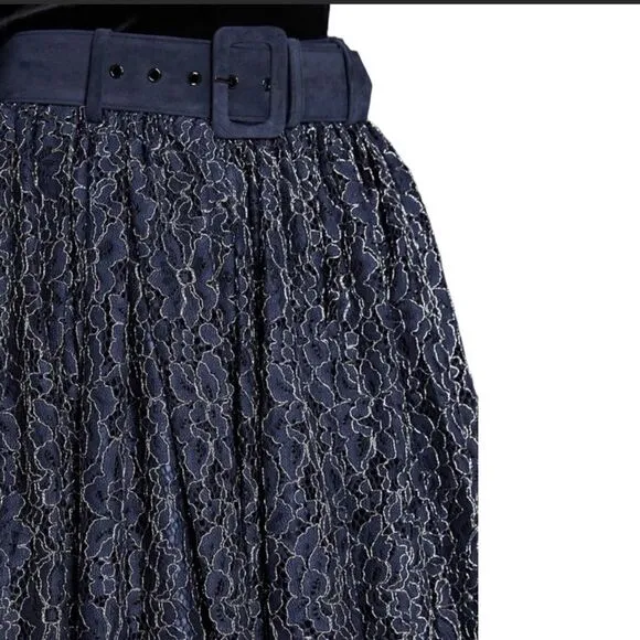 MODCLOTH x Collectif Metallic Lace Midi Flowy Skirt Belted waist Sml NWT