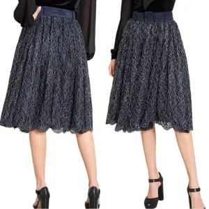 MODCLOTH x Collectif Metallic Lace Midi Flowy Skirt Belted waist Sml NWT