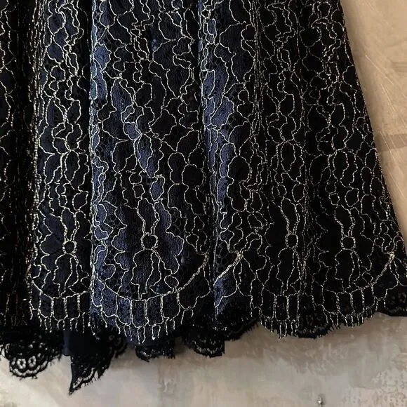 MODCLOTH x Collectif Metallic Lace Midi Flowy Skirt Belted waist Sml NWT