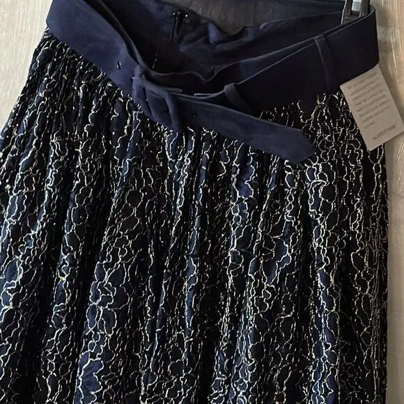MODCLOTH x Collectif Metallic Lace Midi Flowy Skirt Belted waist Sml NWT