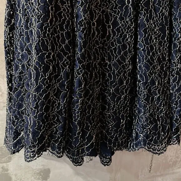 MODCLOTH x Collectif Metallic Lace Midi Flowy Skirt Belted waist Sml NWT