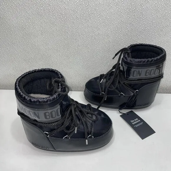 Moon Boot Icon Low Glance Satin Boots – Black – Unisex Size M2/3.5, W3/4.5 – New