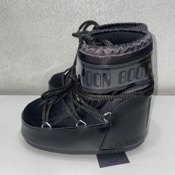 Moon Boot Icon Low Glance Satin Boots – Black – Unisex Size M2/3.5, W3/4.5 – New