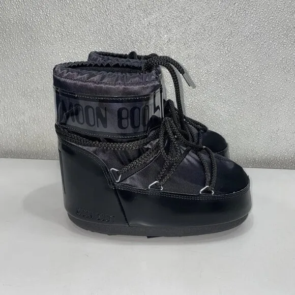 Moon Boot Icon Low Glance Satin Boots – Black – Unisex Size M2/3.5, W3/4.5 – New