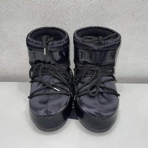 Moon Boot Icon Low Glance Satin Boots – Black – Unisex Size M2/3.5, W3/4.5 – New