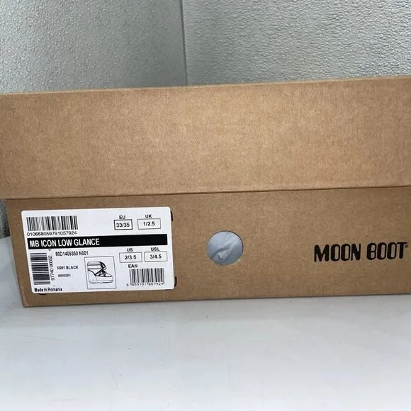 Moon Boot Icon Low Glance Satin Boots – Black – Unisex Size M2/3.5, W3/4.5 – New