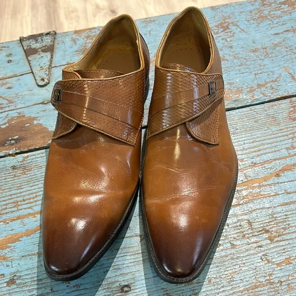 Moretti Black Label Mens Monk Strap Cognac Leather Dress Shoes Size 11
