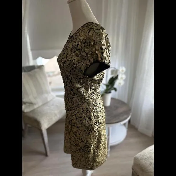 Morgan Taylor Gold Sequin Swirls V Back Party Dress Holidays Dress NYE
