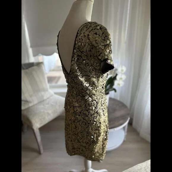 Morgan Taylor Gold Sequin Swirls V Back Party Dress Holidays Dress NYE