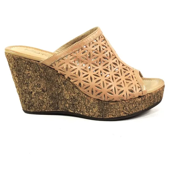 MOT-CLE 🇮🇹 WOMEN'S BROWN SOFT LEATHER COMFORT WEDGE SUMMER MULES