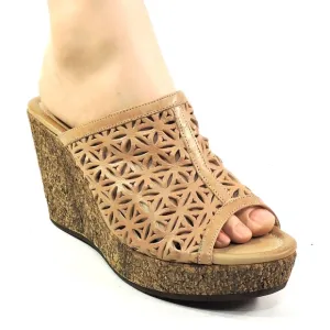 MOT-CLE 🇮🇹 WOMEN'S BROWN SOFT LEATHER COMFORT WEDGE SUMMER MULES