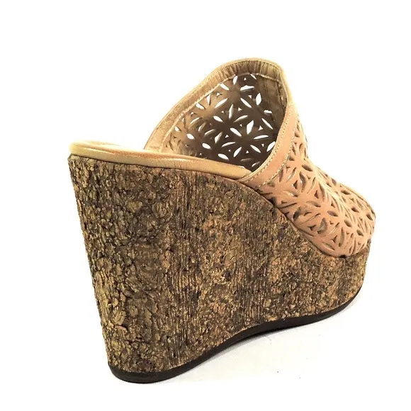 MOT-CLE 🇮🇹 WOMEN'S BROWN SOFT LEATHER COMFORT WEDGE SUMMER MULES