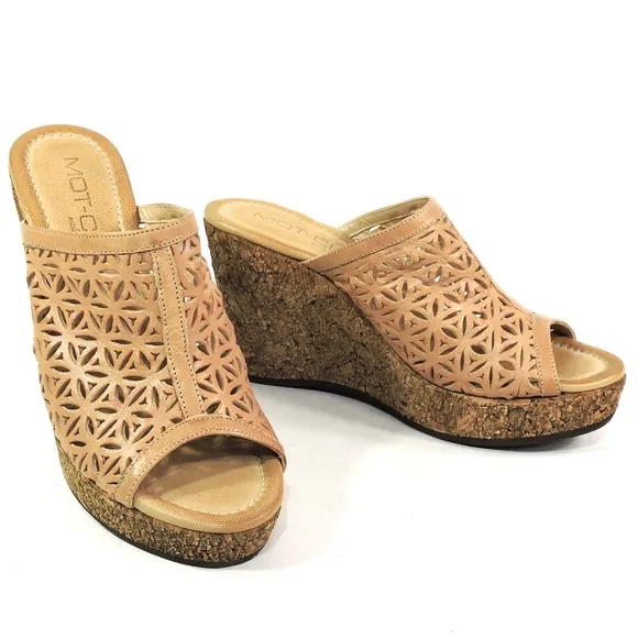 MOT-CLE 🇮🇹 WOMEN'S BROWN SOFT LEATHER COMFORT WEDGE SUMMER MULES