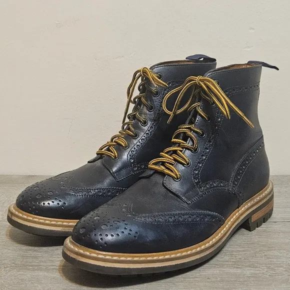 Mr B's Gentlemen Aldo Wingtip Boots Men's 42 R / US 9 Shoes Blue Leather Lace Up