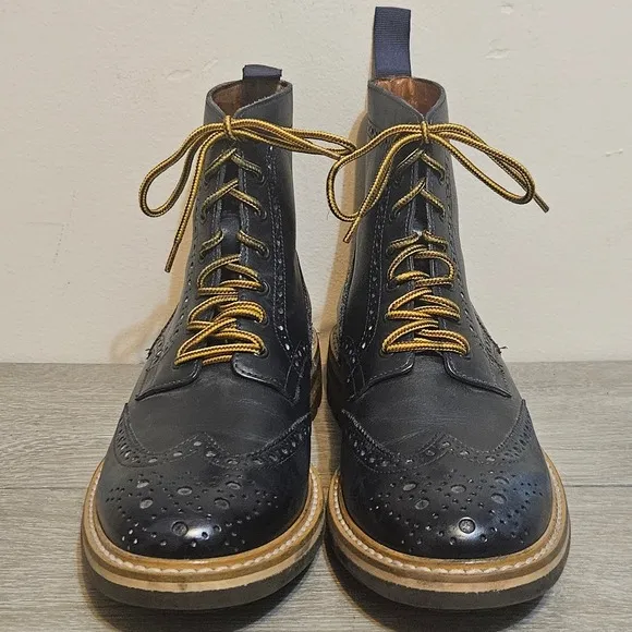 Mr B's Gentlemen Aldo Wingtip Boots Men's 42 R / US 9 Shoes Blue Leather Lace Up