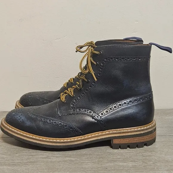 Mr B's Gentlemen Aldo Wingtip Boots Men's 42 R / US 9 Shoes Blue Leather Lace Up