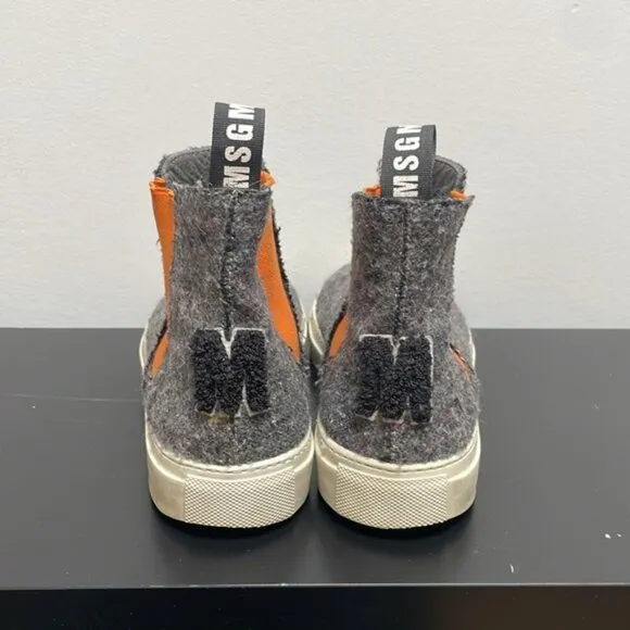 MSGM Wool High Top Sneaker US 7.5 / EUR 38 orange gray ankle boots slip on
