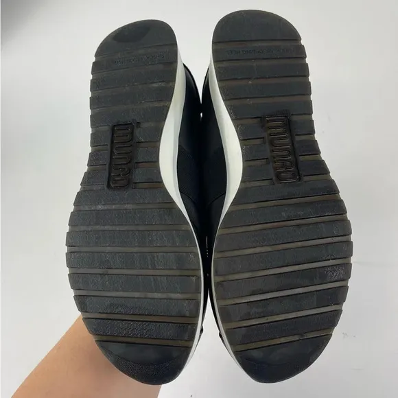 Munro Laurel Leather Sneakers Womens 7.5 M Shoes Black Arch Support Comfort