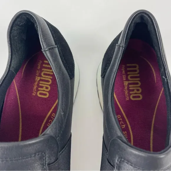 Munro Laurel Leather Sneakers Womens 7.5 M Shoes Black Arch Support Comfort