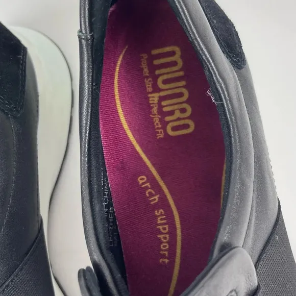 Munro Laurel Leather Sneakers Womens 7.5 M Shoes Black Arch Support Comfort