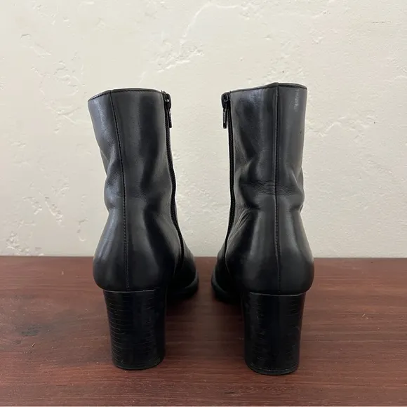 Naturalizer black leather block heel bootie boots side zip comfort shoe 9M