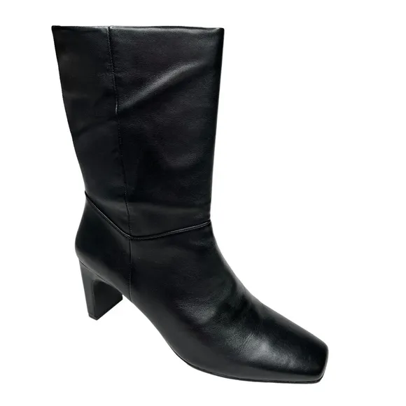 Naturalizer Platt Mid Shaft Heeled Boots Black Leather Size 10M