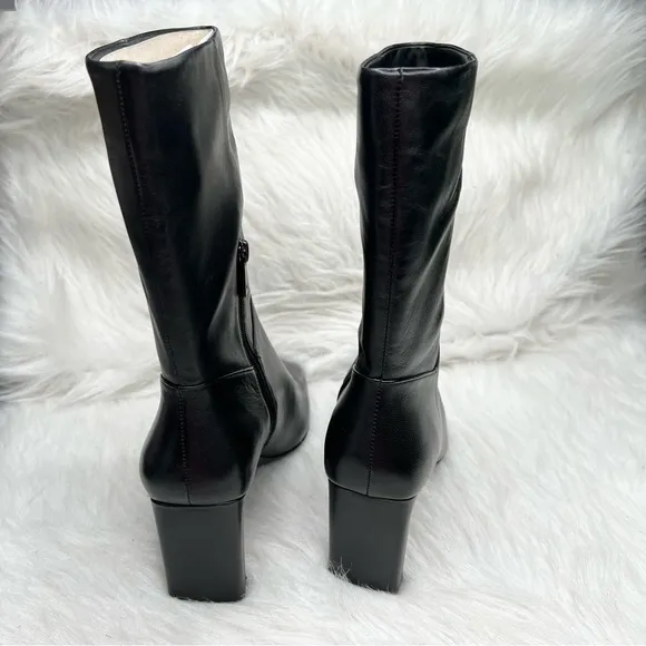 Naturalizer Platt Mid Shaft Heeled Boots Black Leather Size 10M