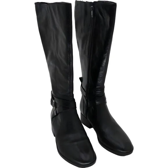 Naturalizer Rena 2 Black Leather Knee High Boots Extra Wide Calf Size 9W