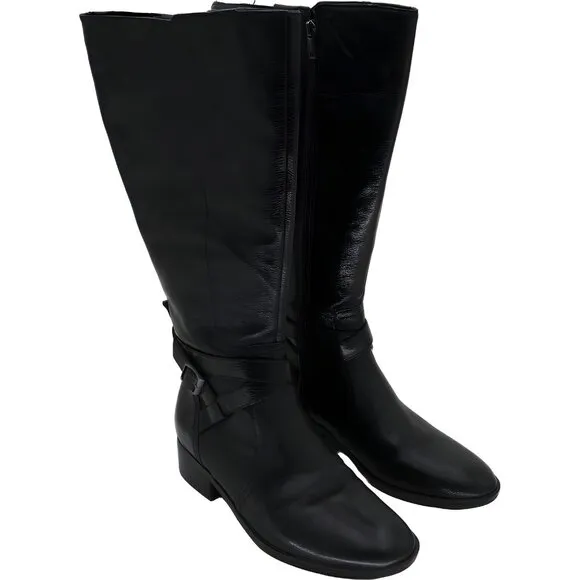 Naturalizer Rena 2 Black Leather Knee High Boots Extra Wide Calf Size 9W