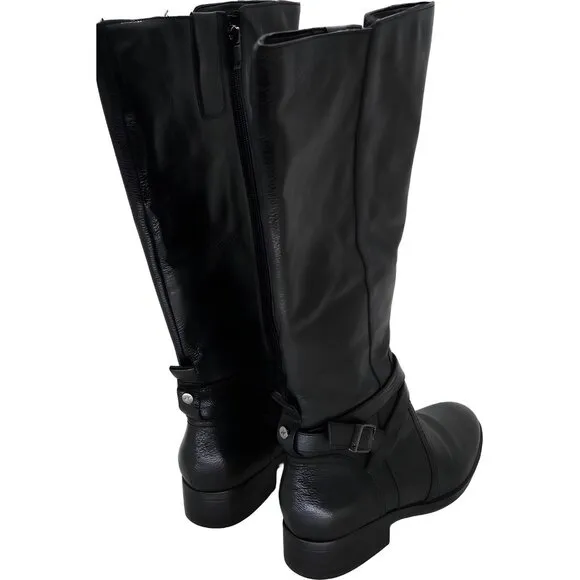 Naturalizer Rena 2 Black Leather Knee High Boots Extra Wide Calf Size 9W