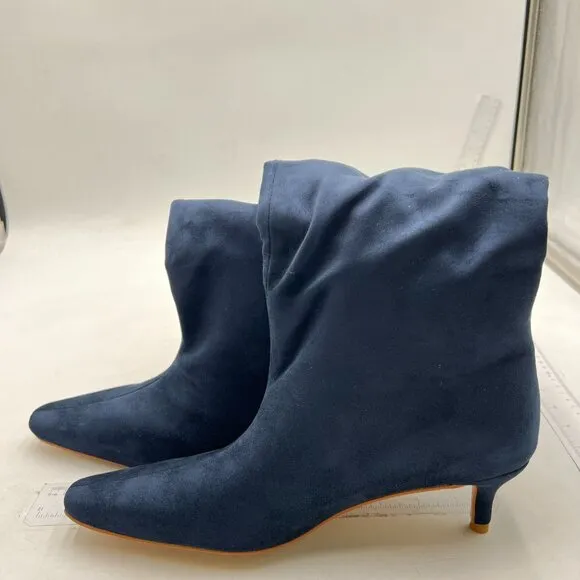 Navy Women Stretchy Knee High Boots Square Toe Low Kitten Heels Autumn Shoes