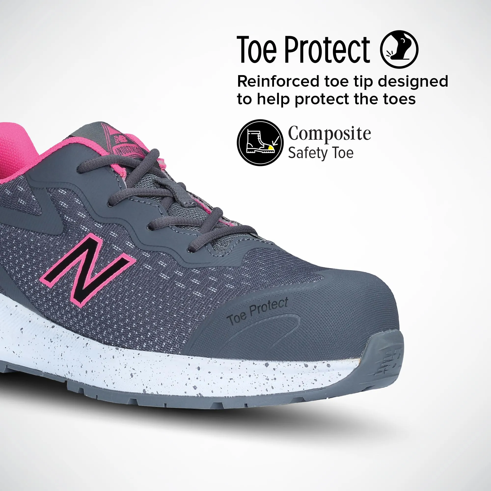 New Balance Logic Composite Toe Women's Industrial Work Shoes, Grey/Pink, Size 12, Wide, Comfortable & Lightweight Work Shoes for Women, Electric Hazard, Puncture & Slip Resistant