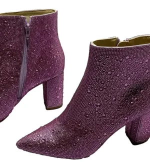 NEW BETSEY JOHNSON Womens SB-Cady Boots Size 8 Rhinestones Heeled Side-Zip Pink