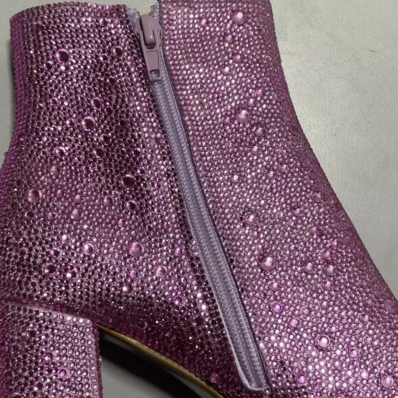 NEW BETSEY JOHNSON Womens SB-Cady Boots Size 8 Rhinestones Heeled Side-Zip Pink