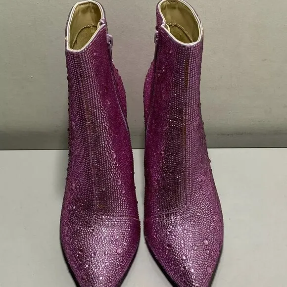 NEW BETSEY JOHNSON Womens SB-Cady Boots Size 8 Rhinestones Heeled Side-Zip Pink