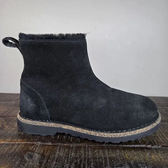 NEW Birkenstock Melrose Womens Size 5 Regular Shearling Suede Zip Boots Black