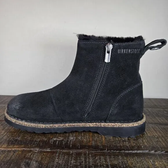 NEW Birkenstock Melrose Womens Size 5 Regular Shearling Suede Zip Boots Black