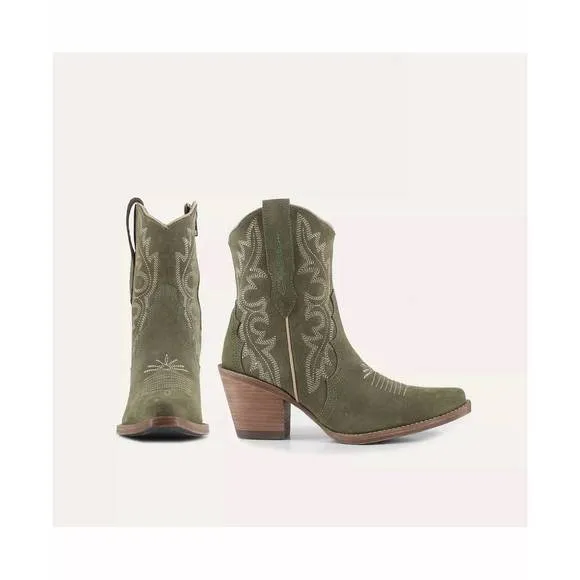 NEW BUCK &amp; BRANA women's brooke leather cowgirl boots in olive