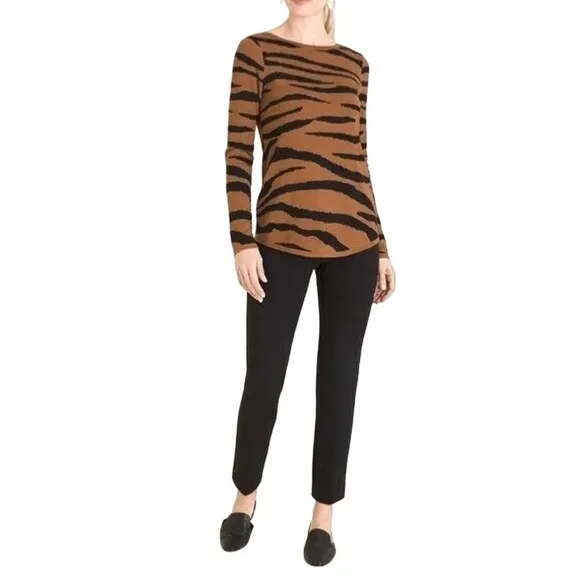 New Chicos Tiger Stripe Textured Bateau-Neck Heavy Sweater Top 4/XXL