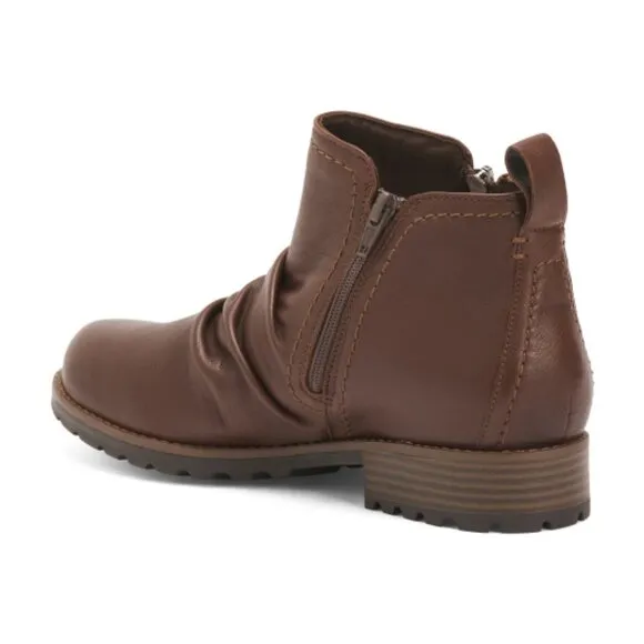 NEW CLARKS Leather Aspra Walk Waterproof Zip Booties british tan for women 367tn