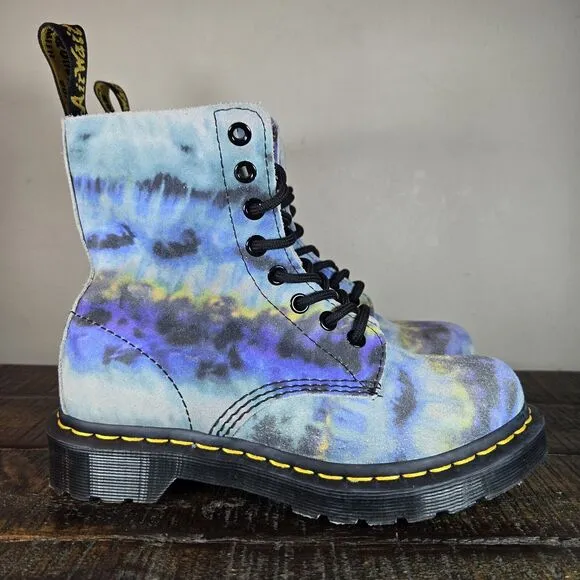 NEW Dr. Doc Martens 1460 Pascal Womens Size 6 Lace Up Boots Blue Tie Dye Suede