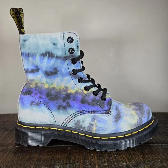 NEW Dr. Doc Martens 1460 Pascal Womens Size 6 Lace Up Boots Blue Tie Dye Suede