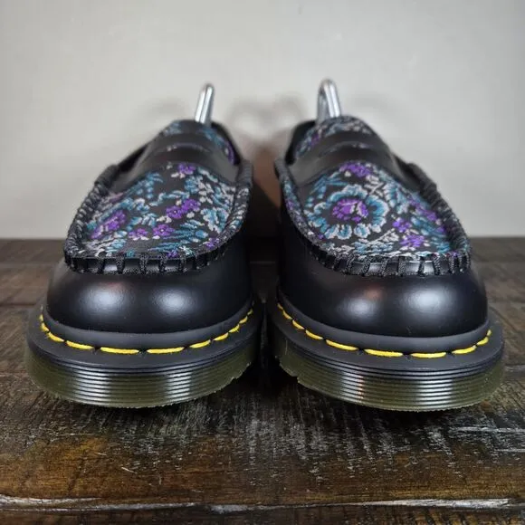 NEW Dr Martens Penton Womens Size 10 Leather Floral Platform Penny Loafers Black